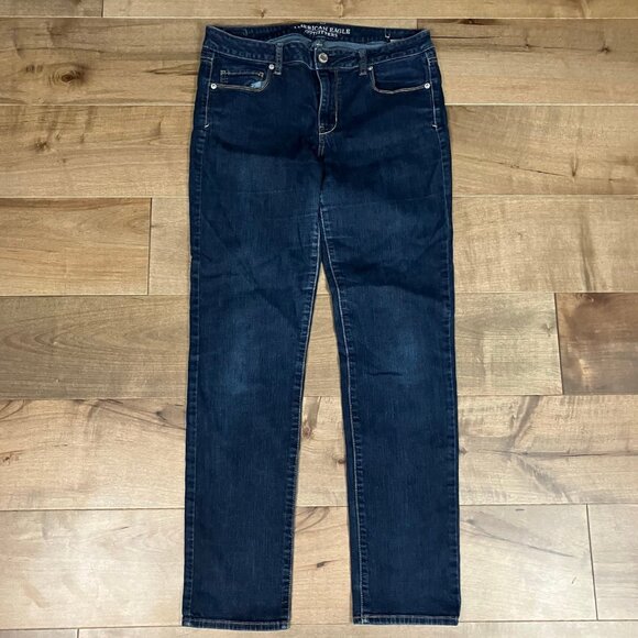 American Eagle Women’s Size 14 Long Super Stretch Skinny Blue Jeans Zip - Picture 1 of 12